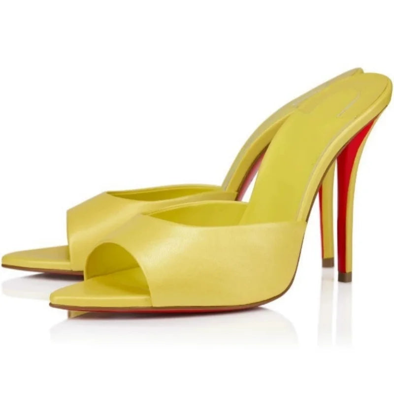 Patent Leather High-heeled Sandals Women Pointed Toe Stiletto Slip-on Femme Pumps Peep Toe Sexy Outdoor Beach Ladies Shoes